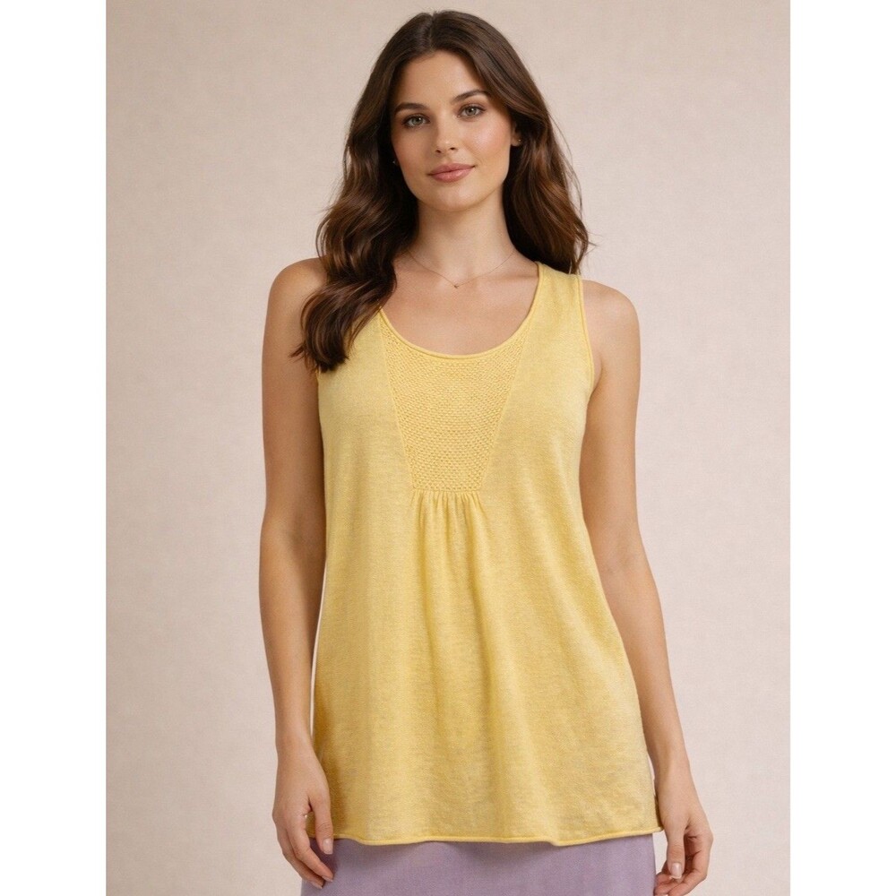 Eileen Fisher Womens Large Yellow Sleeveless Cami Linen Knit Tunic Sweater GUC